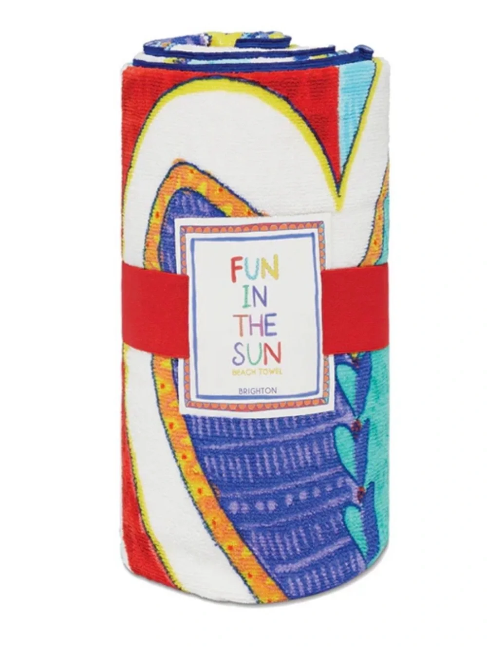 Bright Brighton Striped Beach Towel in White, Yellow, Red, Blue